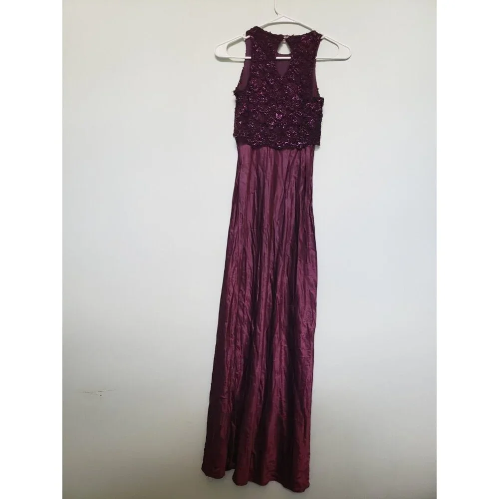 Vtg Maurices Junior XS S Formal Dress Sleeveless Purple Sparkly Lace Round Neck - Picture 2 of 5